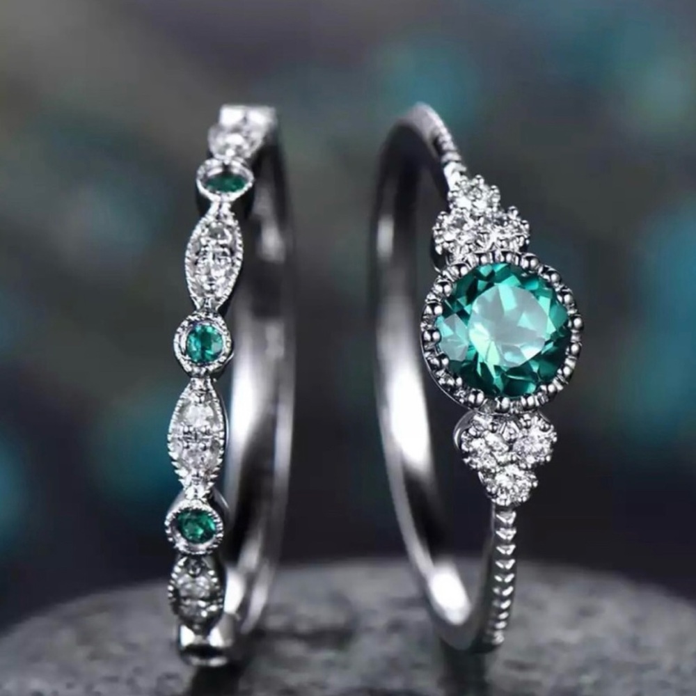 Sterling silver Engagement and wedding ring set